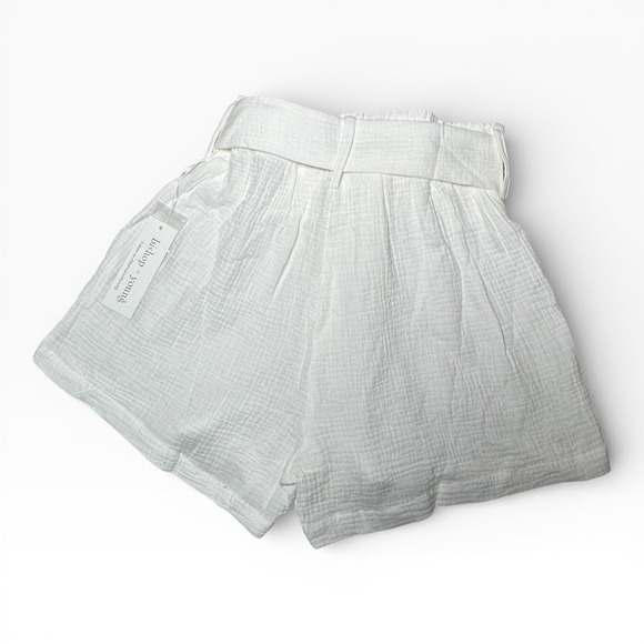 Bishop + Young NWT Playa Shorts White Cotton Gauze Paperbag Tie Waist Button M - Picture 2 of 5
